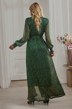 Leandra Front Split Charming Shimmer Maxi Dress