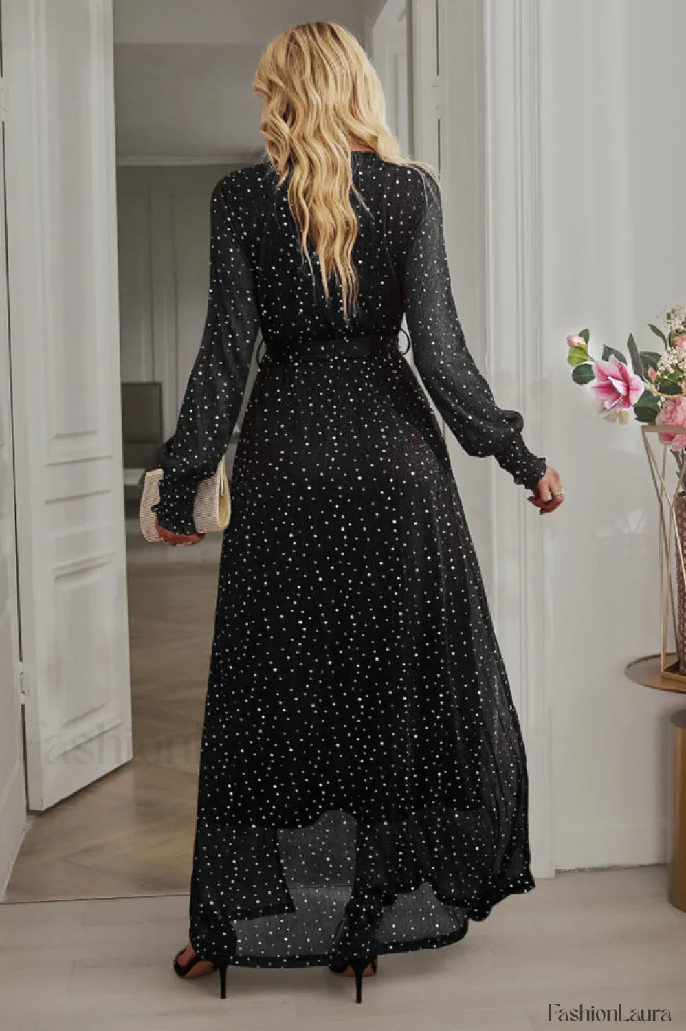 Leandra Front Split Charming Shimmer Maxi Dress