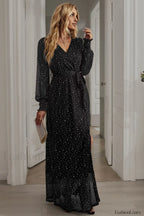Leandra Front Split Charming Shimmer Maxi Dress