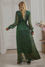 Leandra Front Split Charming Shimmer Maxi Dress