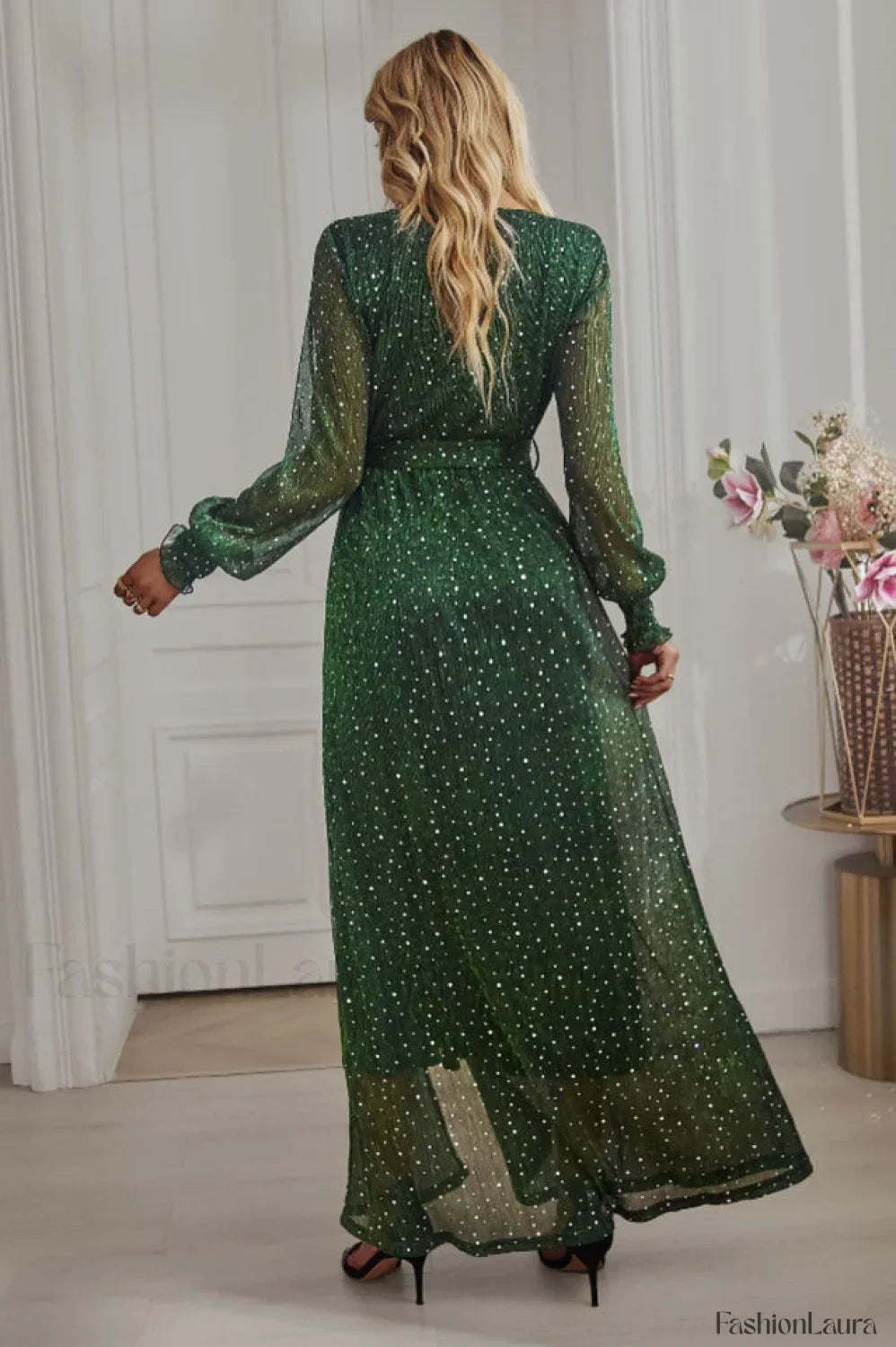 Leandra Front Split Charming Shimmer Maxi Dress