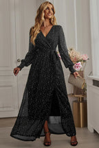 Leandra Front Split Charming Shimmer Maxi Dress