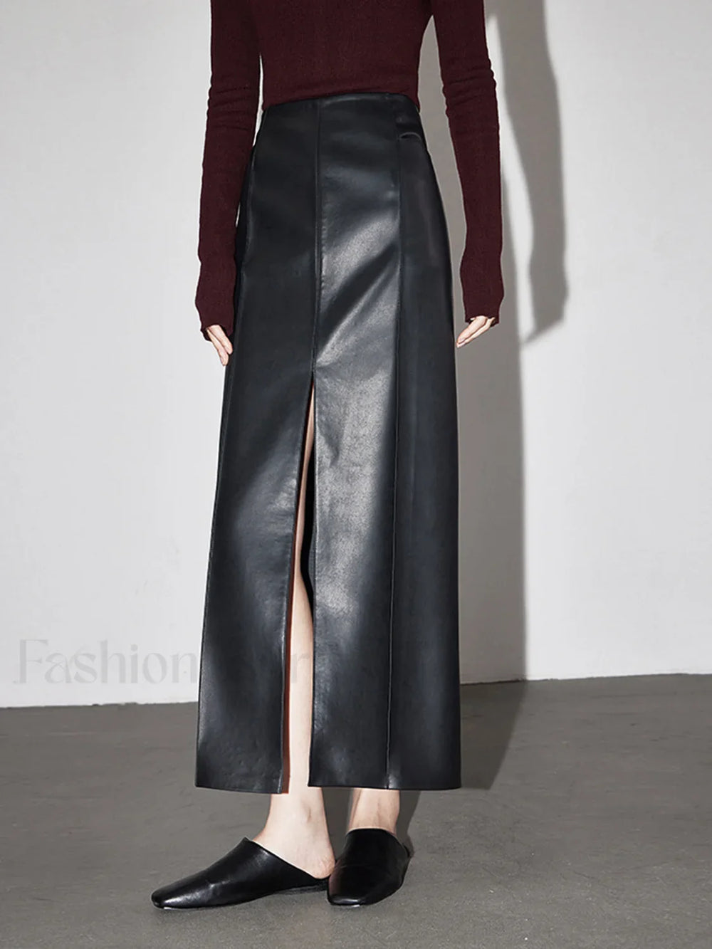 Leather Slit Graceful Maxi Skirt Skirts