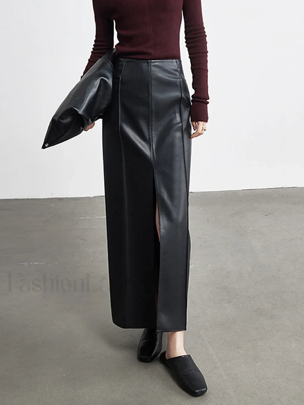 Leather Slit Graceful Maxi Skirt Skirts