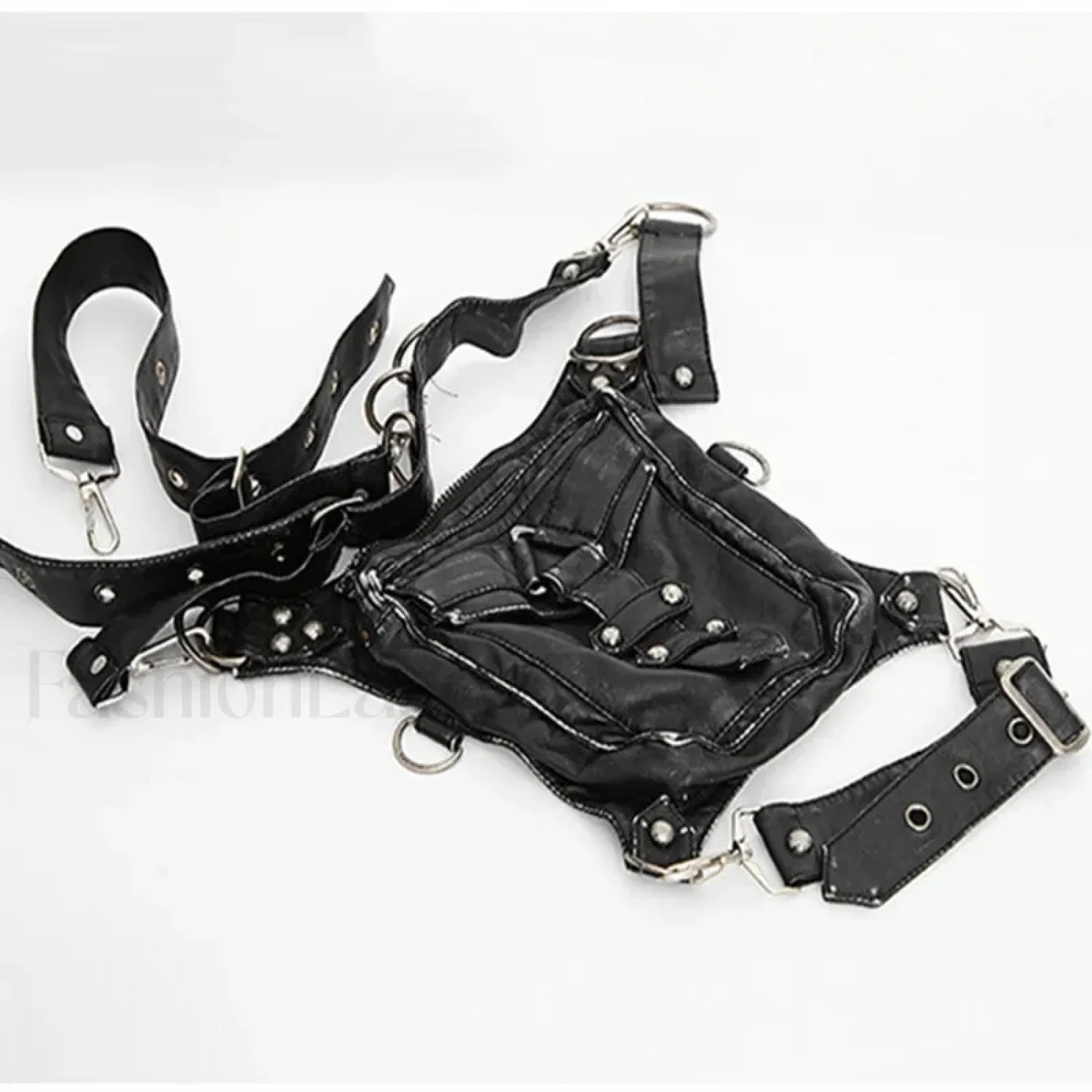 Leather Steam Punk Gothic Shoulder Waist Messenger Retro Women Bag BLACK