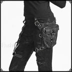 Leather Steam Punk Gothic Shoulder Waist Messenger Retro Women Bag BLACK