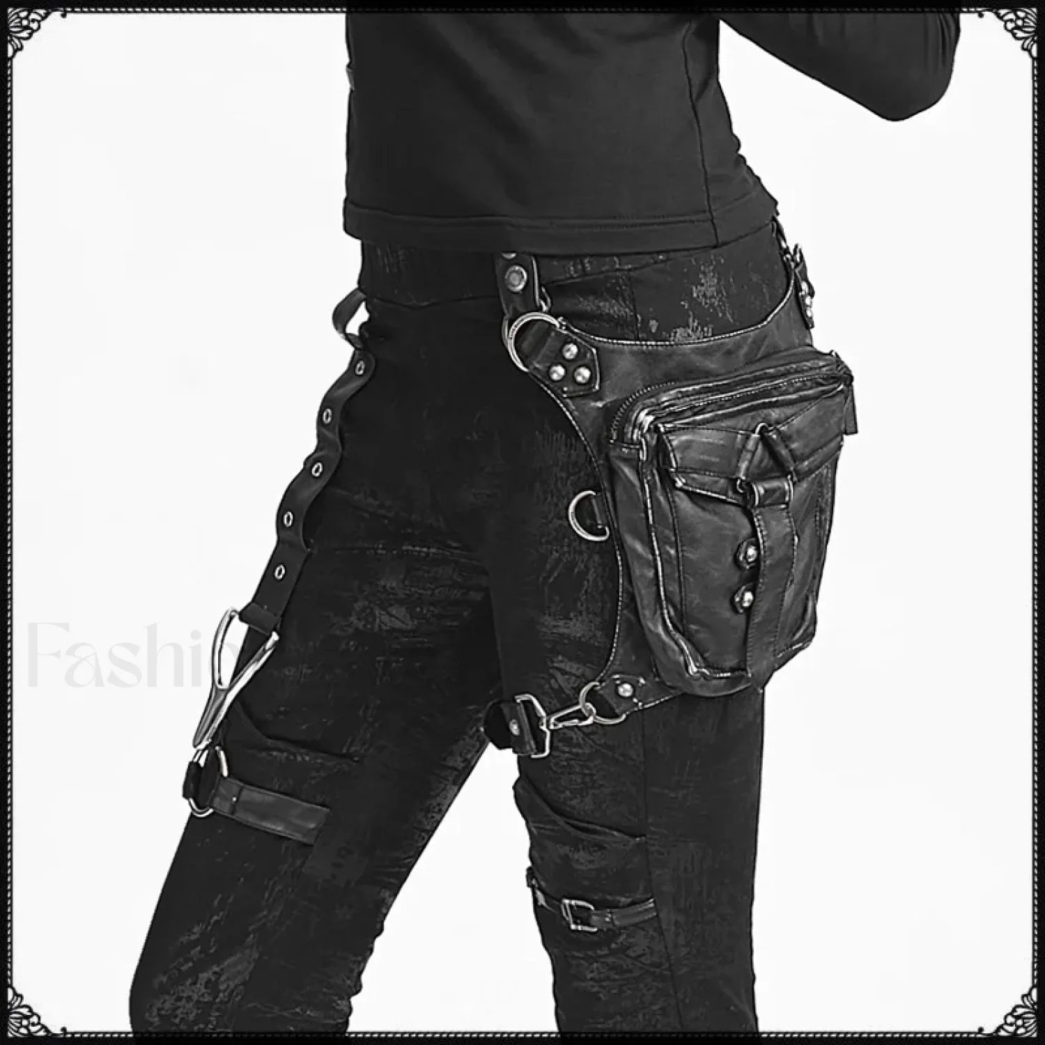 Leather Steam Punk Gothic Shoulder Waist Messenger Retro Women Bag BLACK