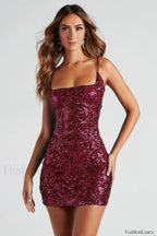 Leila Sequin Stylish Bodycon Mini Dress XS / Burgundy Party Dresses L