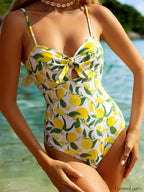 Lemon Print Knotted High Cut One Piece yellow / S