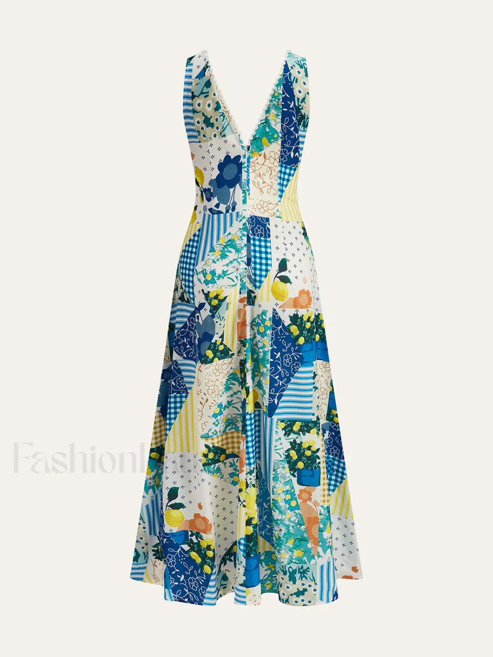 Lemonade Print Lace Trim Long Dress Dresses