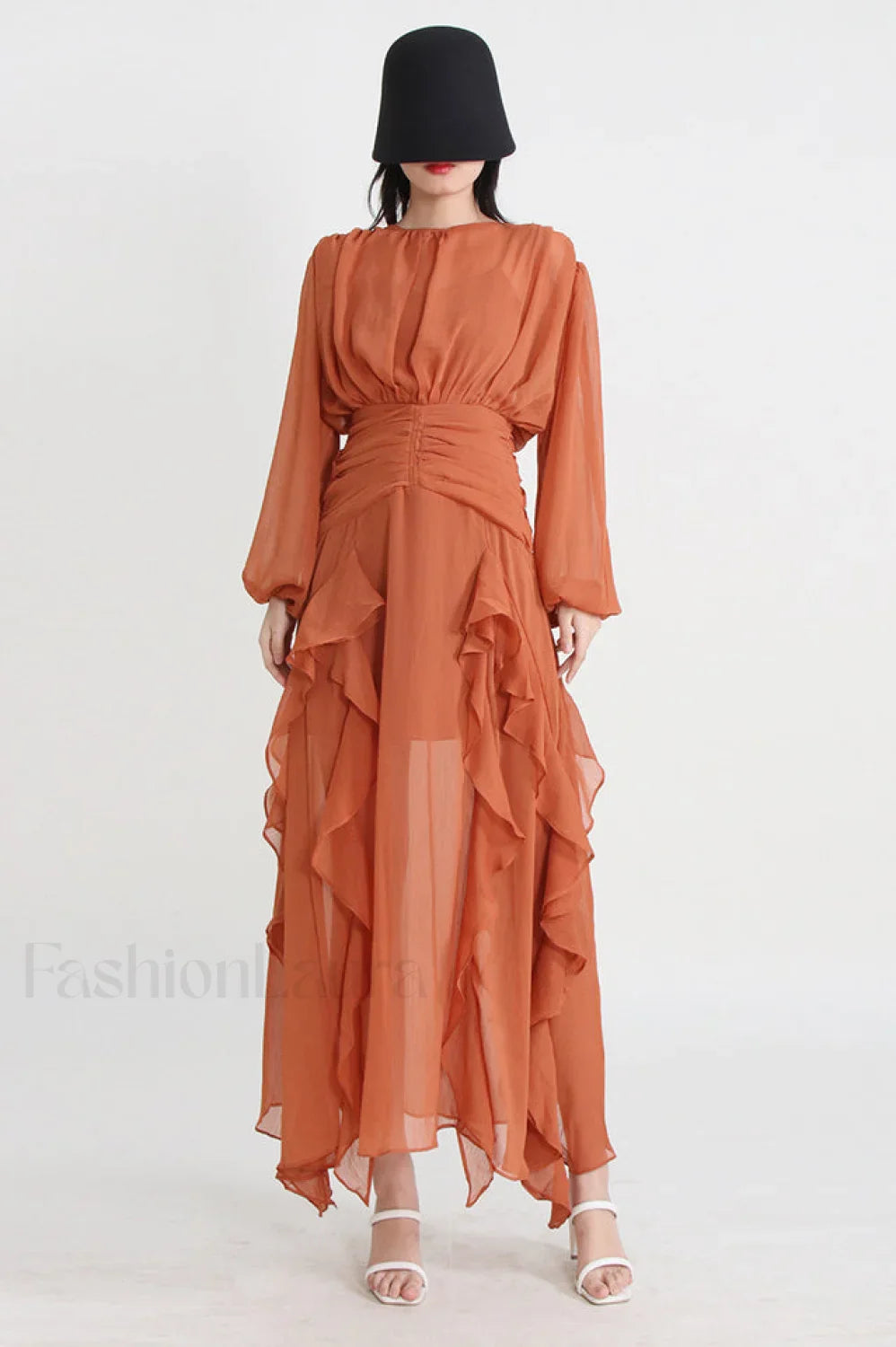 Leonie Ballon Stylish Sleeve Maxi Dress S / Orange