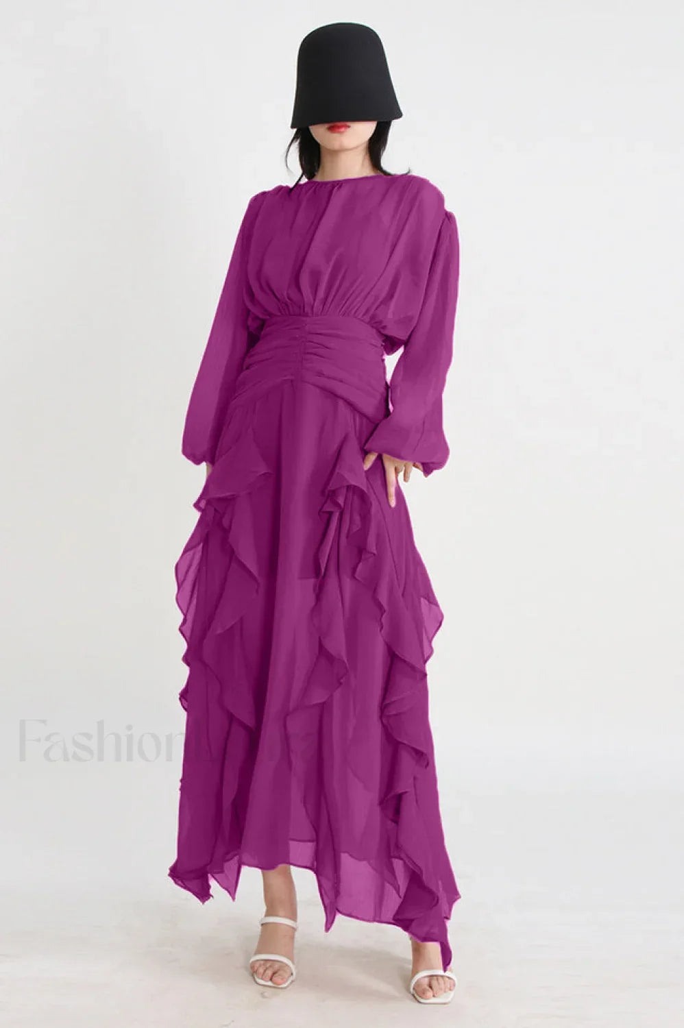 Leonie Ballon Stylish Sleeve Maxi Dress S / Purple