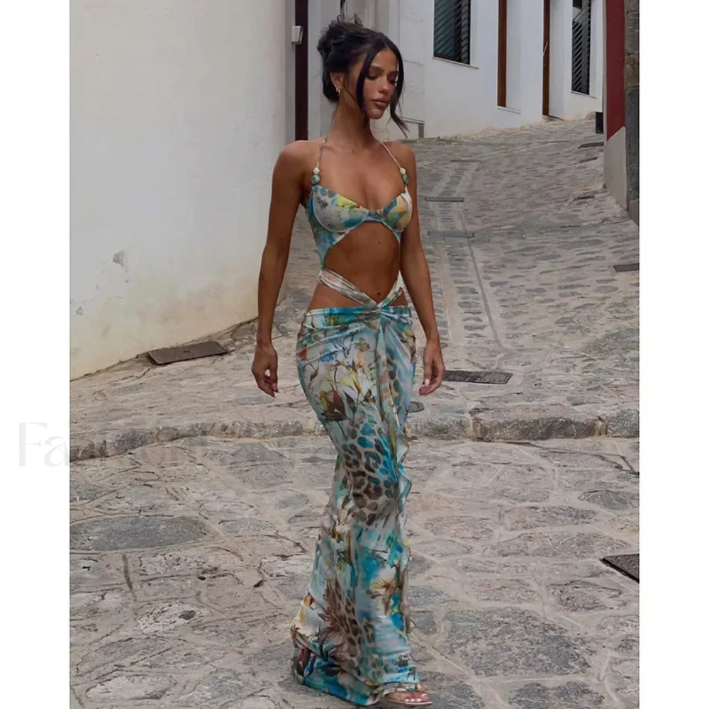 Leopard Deep V Neck Floral Dress