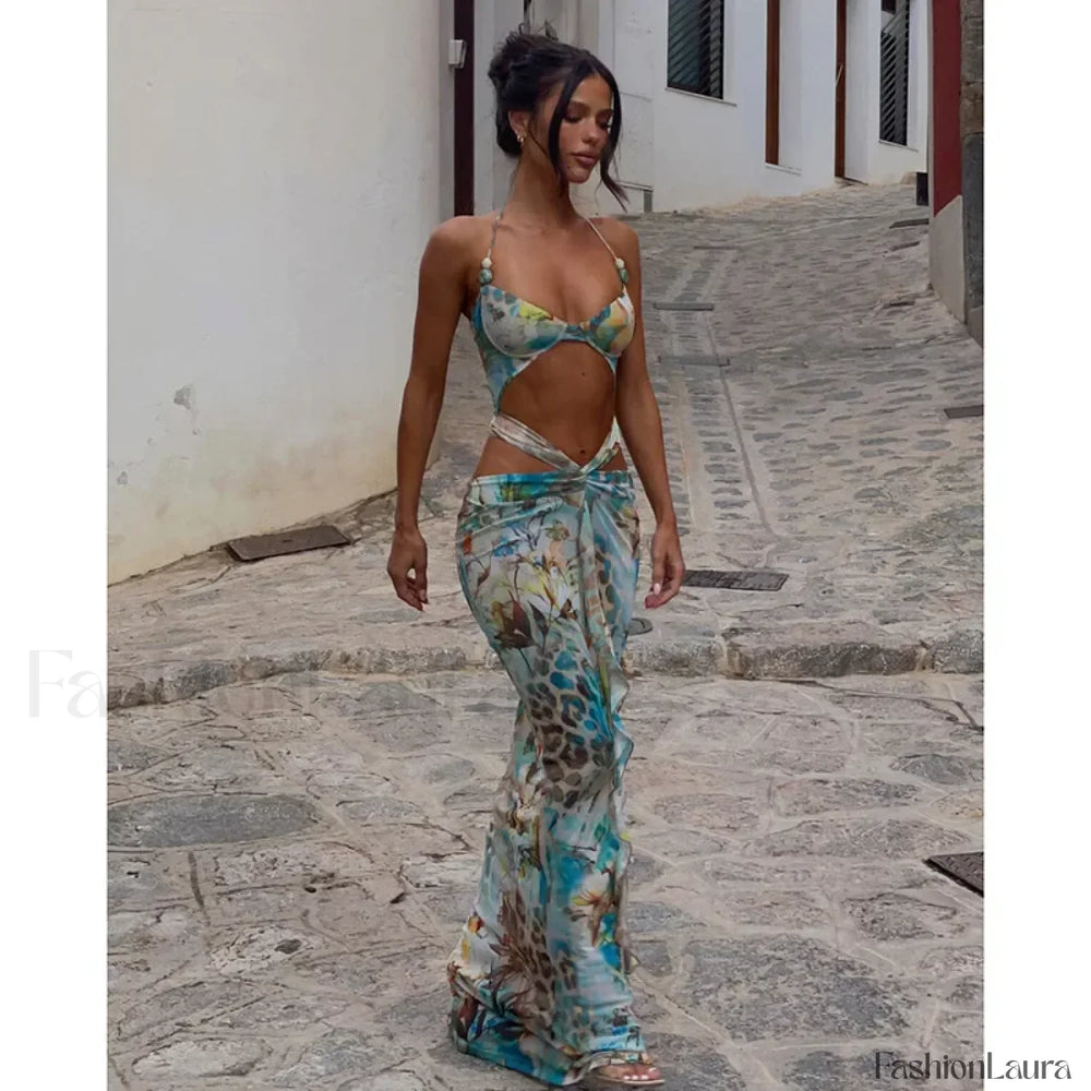 Leopard Deep V Neck Floral Dress