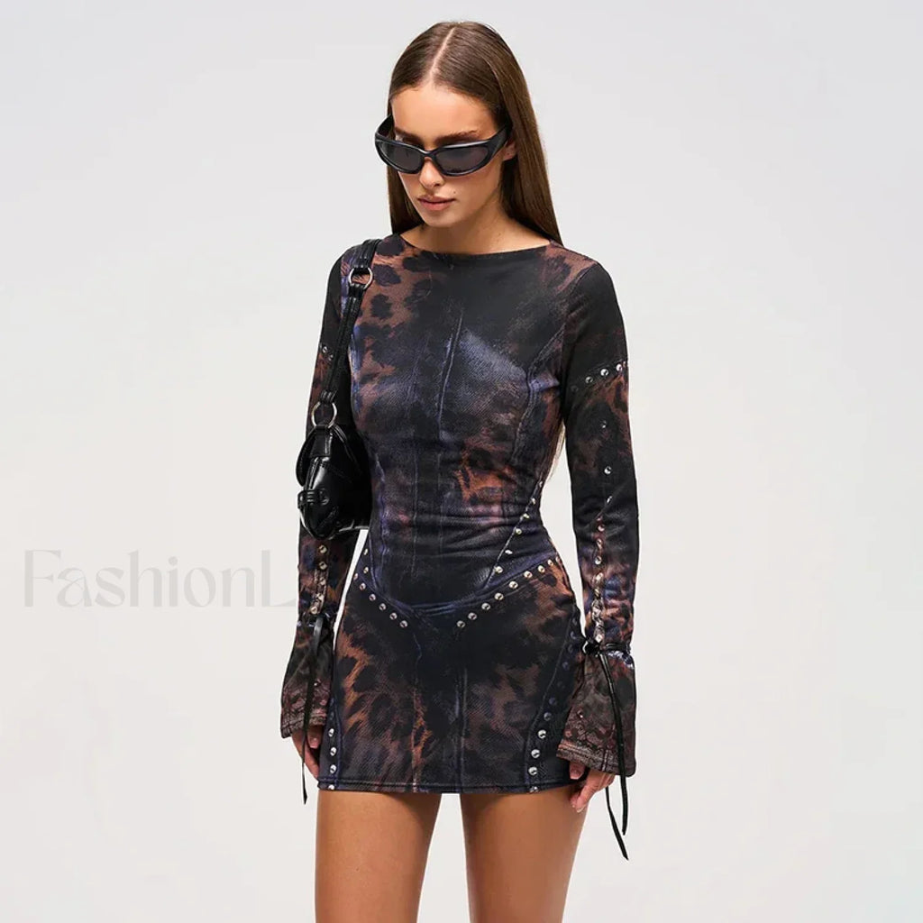 Leopard Flared Sleeve Mini Dress