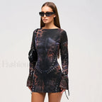 Leopard Flared Sleeve Mini Dress BLACK / S
