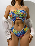 Leopard Print Hollow Backless One Piece