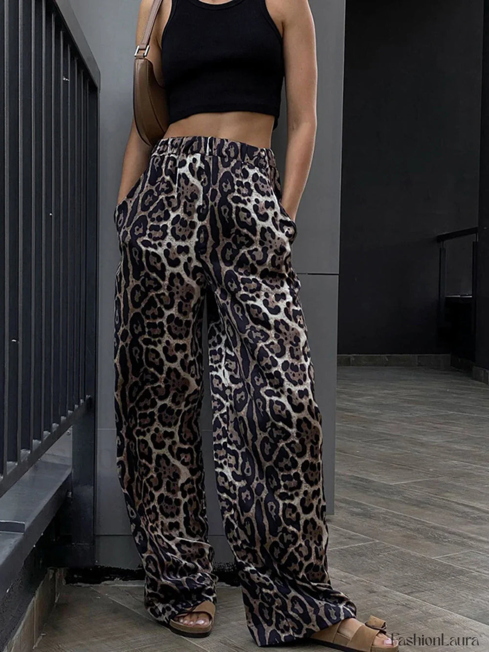 Leopard Print Wide Leg Pants Multicolor / XS Pants