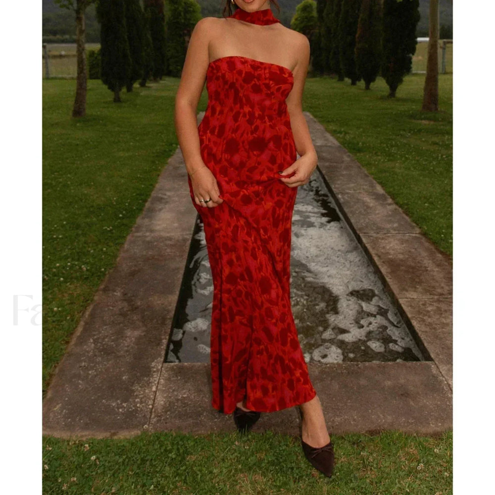 Leopard Strapless Mermaid Floral Dress