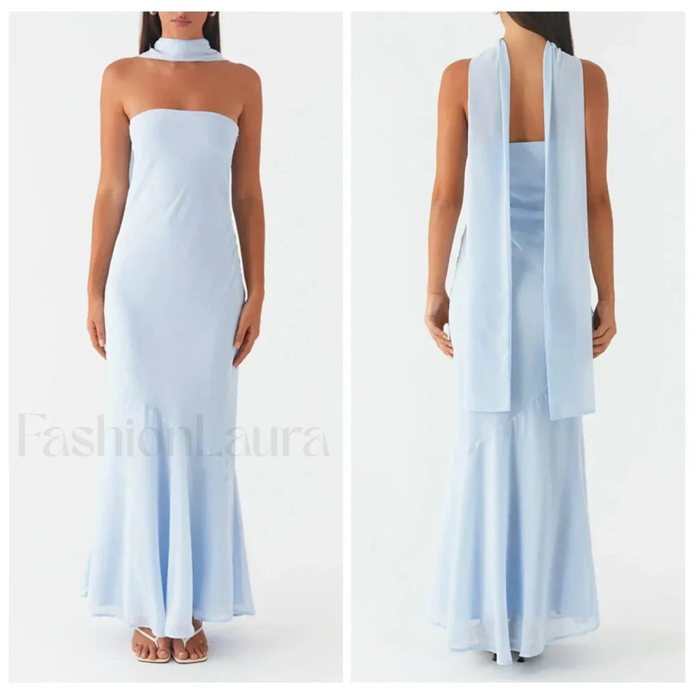 Leopard Strapless Mermaid Floral Dress blue / S