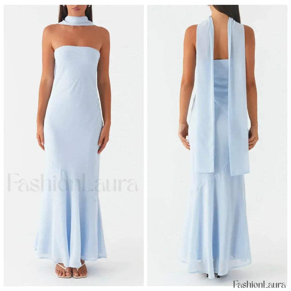 Leopard Strapless Mermaid Floral Dress blue / S