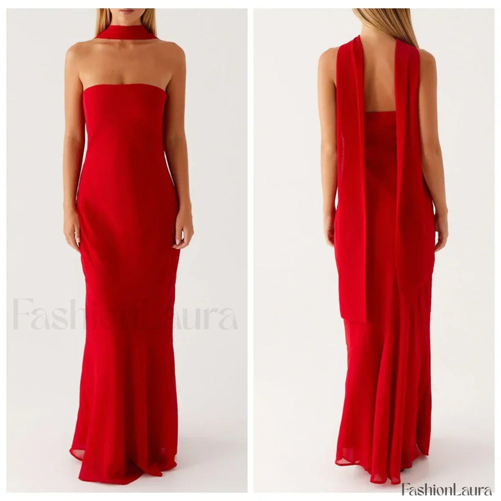 Leopard Strapless Mermaid Floral Dress red / S