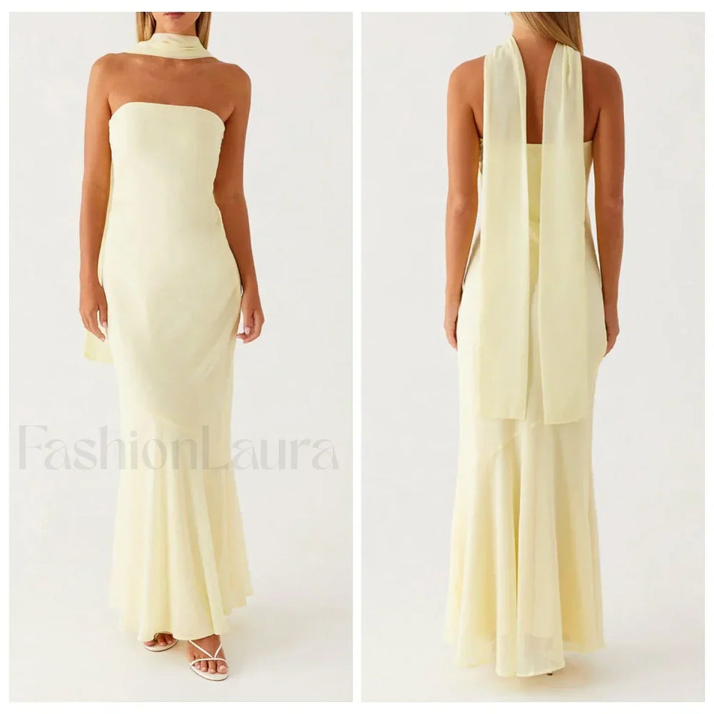 Leopard Strapless Mermaid Floral Dress yellow / S