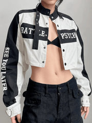 Letter Graphic Color Block Zip Up Hoodie Jackets