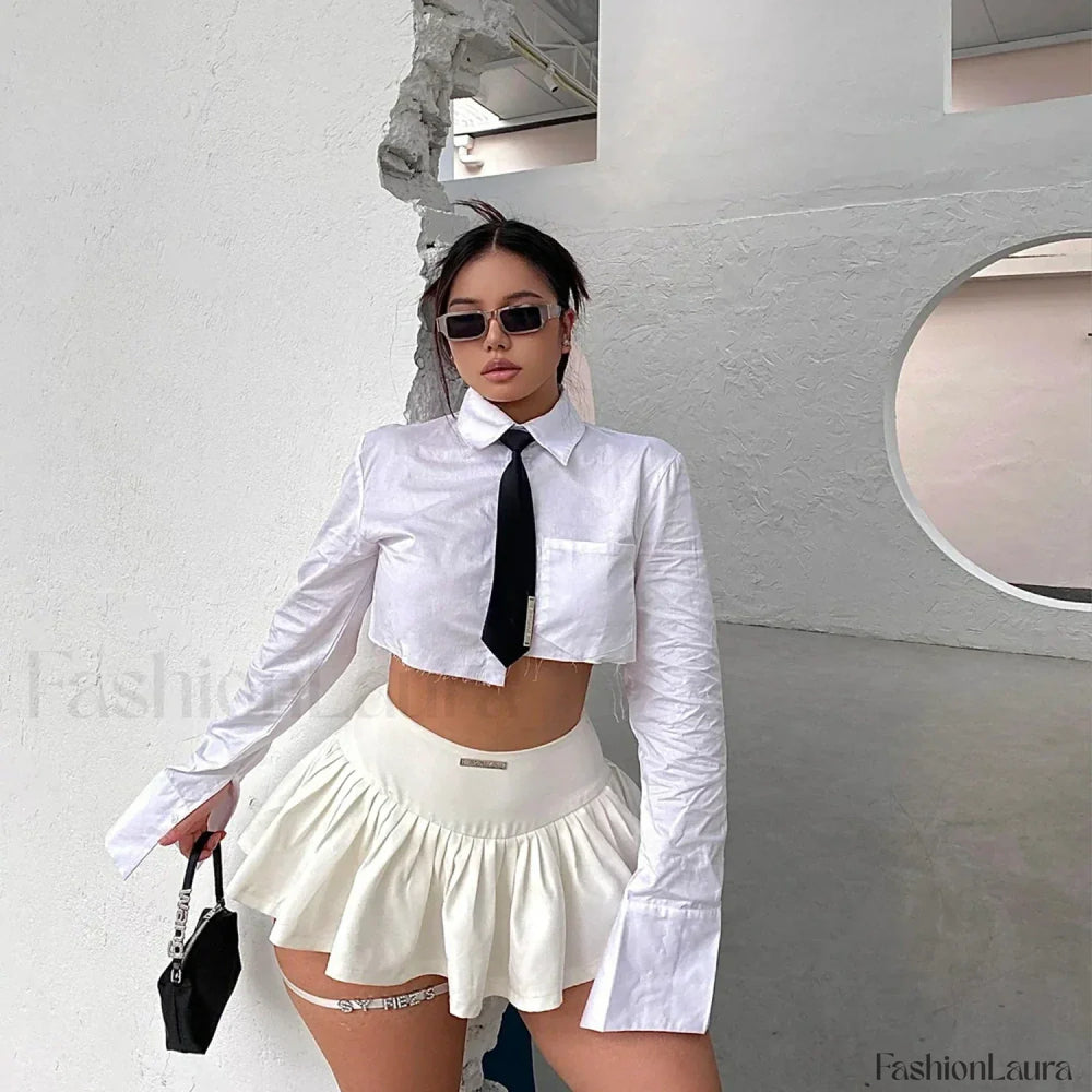 Letter Label Pleated Skirt