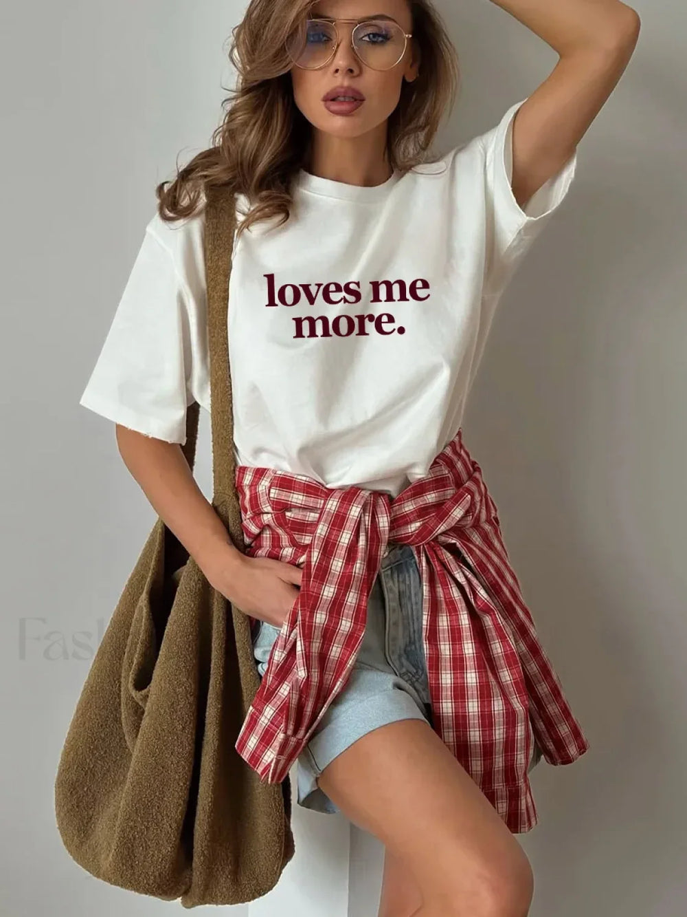 Letter Love Me More Printed T Shirt White / M