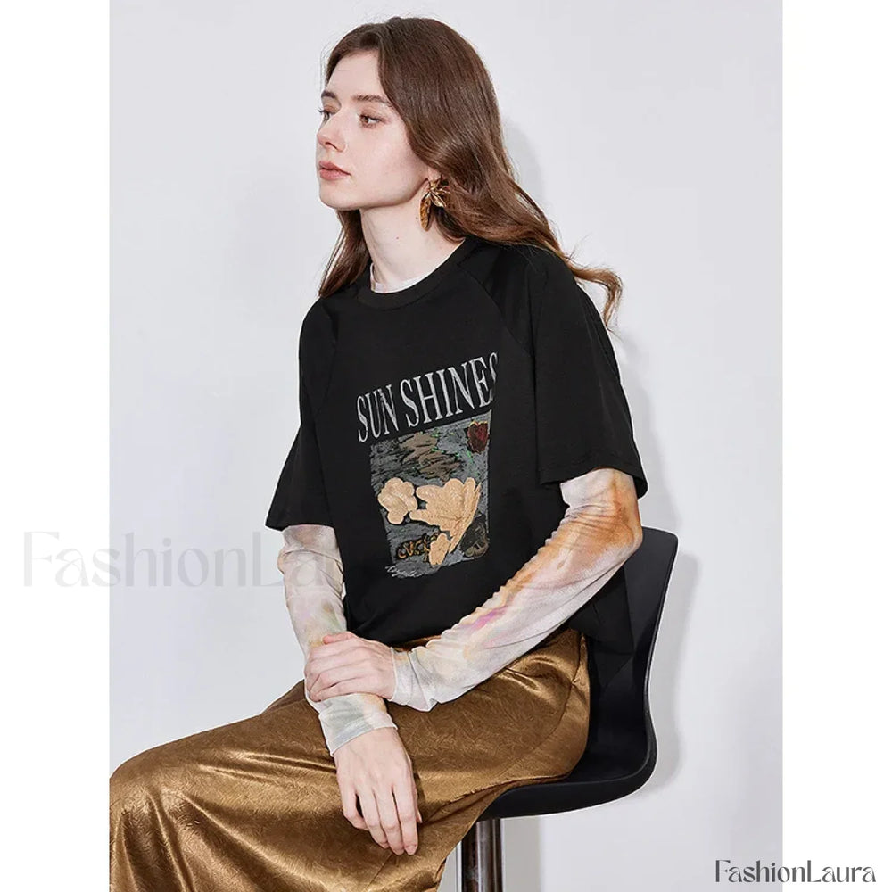 Letter Pattern Lyocell Slim Fit T Shirt