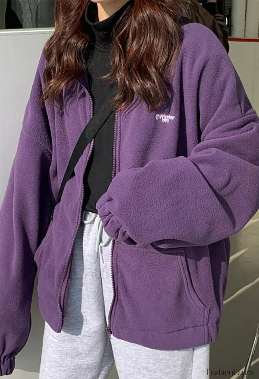 Letter Print Zip up Jacket Purple / M Jackets