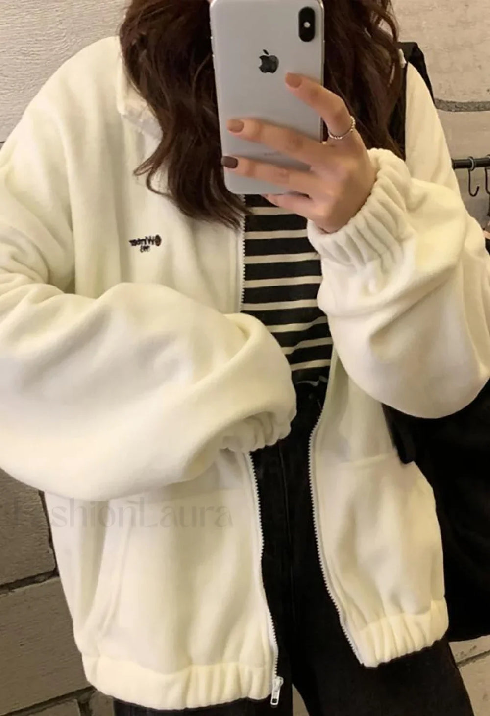 Letter Print Zip up Jacket White / M Jackets