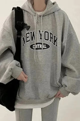 Letter Printed Harajuku Hooded Hoodie Grey / S