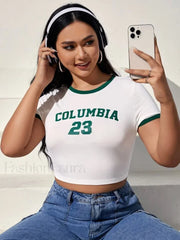 Letters Printed Sexy Sports Crop Top Streetwear T Shirt WHITE / S