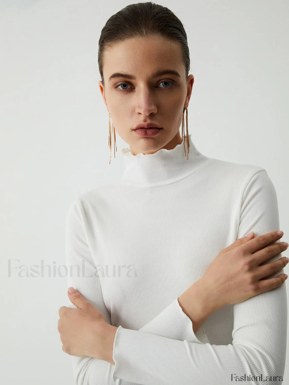 Lettuce Trim Mock Trendy Neck Long Sleeve Shirt T Shirts