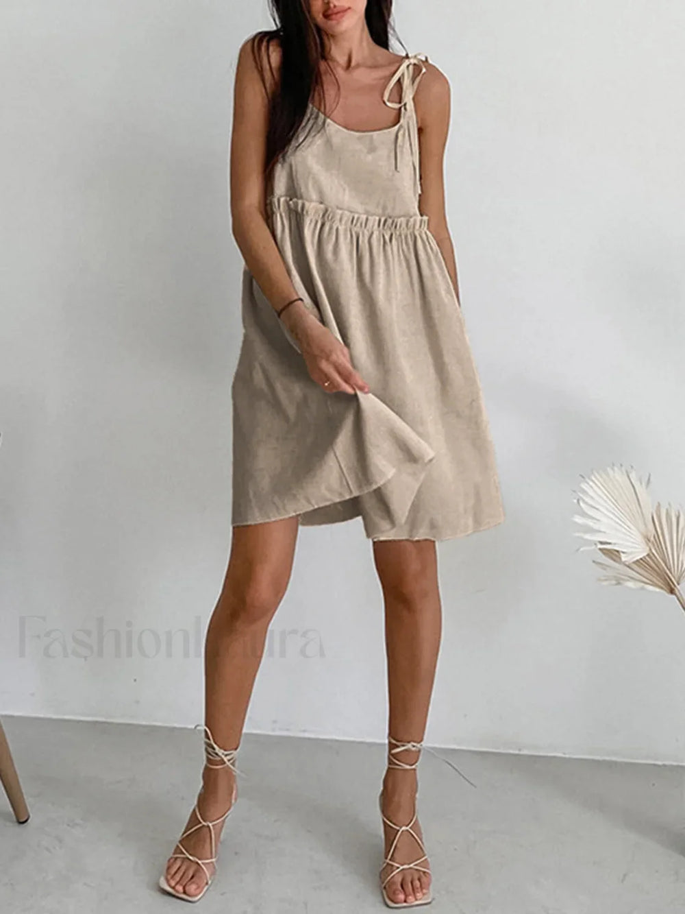 Levanzo Tied Graceful Shoulder Short Dress Dresses