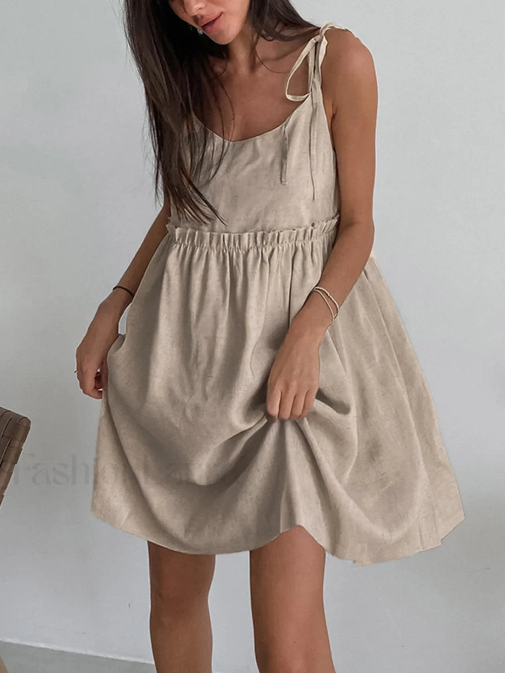 Levanzo Tied Graceful Shoulder Short Dress Light Brown / XS Dresses