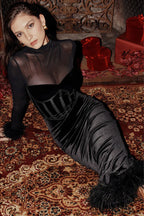 Lianna Black Stylish Velvet Midi Dress