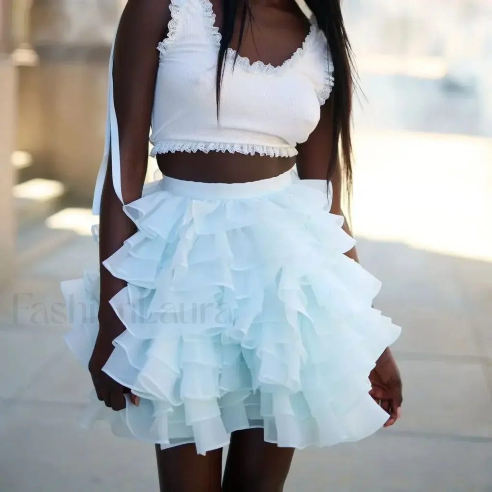 Light Blue Chiffon Party Skirt