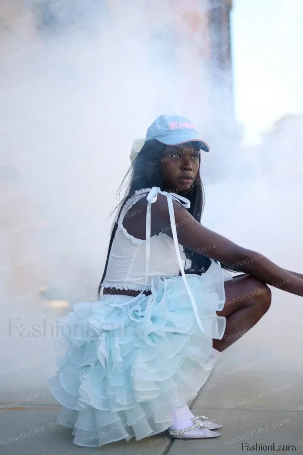 Light Blue Chiffon Party Skirt