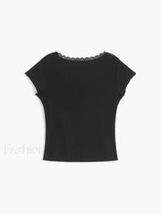 Like That Lace Trim Modern Cap Sleeve Crop Top T Shirts