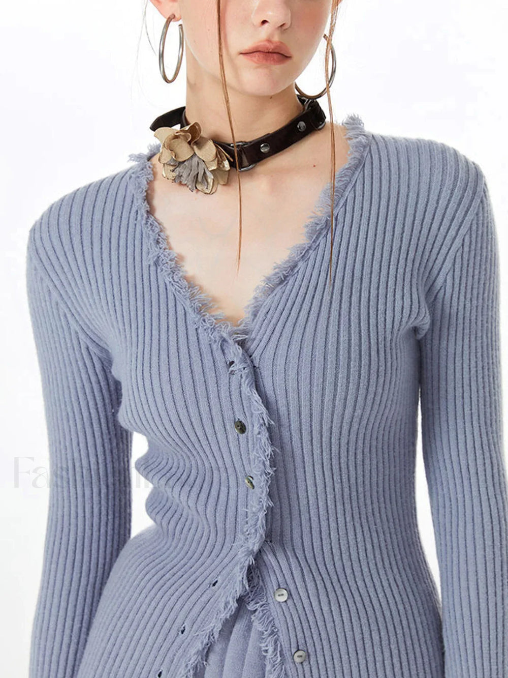 Lilac Raw Hem Trendy Long Sleeve Knit Top Sweaters L