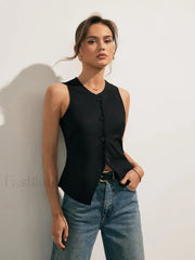 Linen Blends Button Up Tank Top Tank Tops & Camis