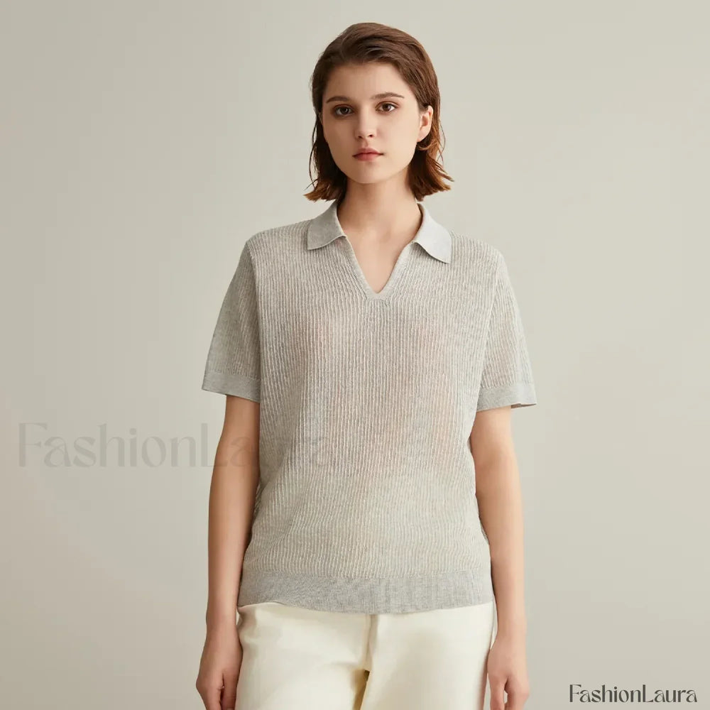 Linen Silk Polo Pullover Summer T Shirt