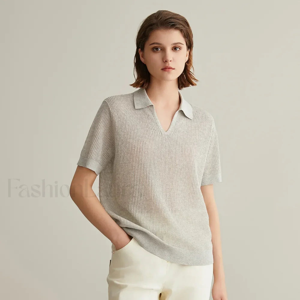 Linen Silk Polo Pullover Summer T Shirt