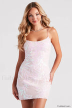 Lisa Sequin Scoop Charming Neck Party Dress XS / Blush
