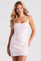 Lisa Sequin Scoop Charming Neck Party Dress XS / Blush