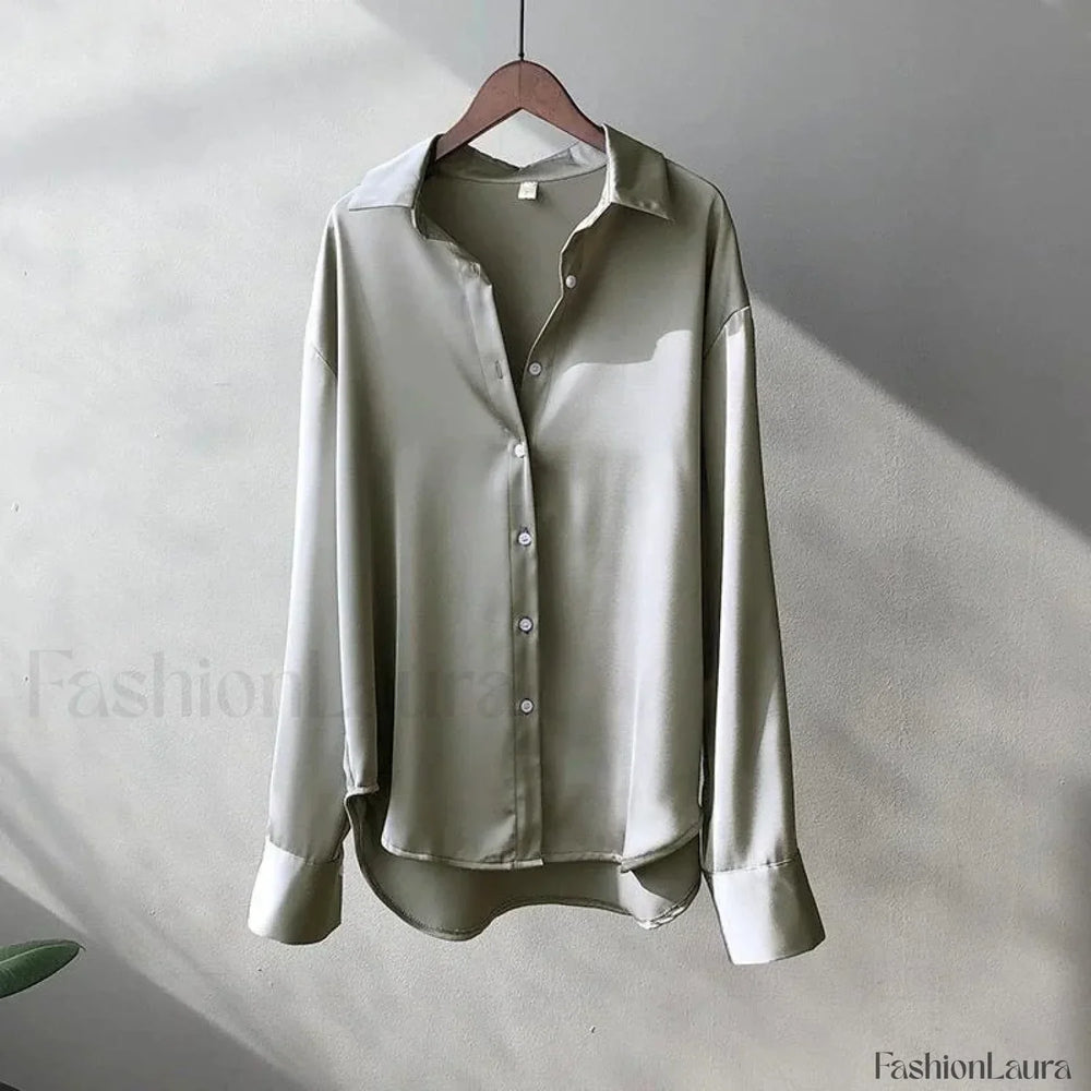 Long French Soft Elegant Simple Hollow Out Blouse GRAY / S