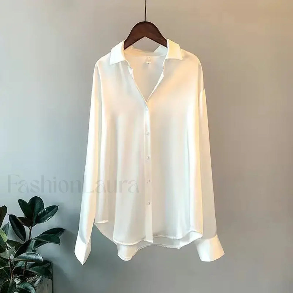 Long French Soft Elegant Simple Hollow Out Blouse WHITE / S
